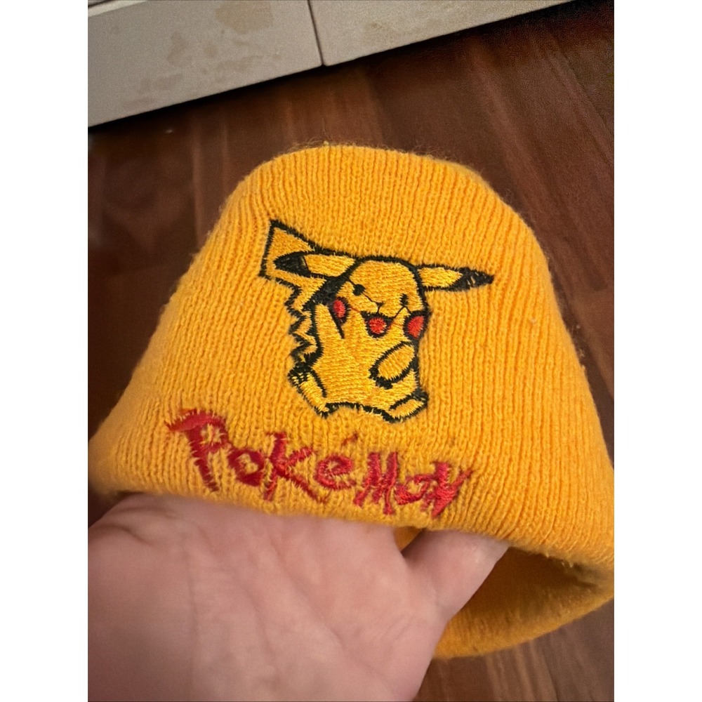 Vintage Pokémon Pikachu Knit Orange Embroidered Beanie Patch One Size - Picture 2 of 5